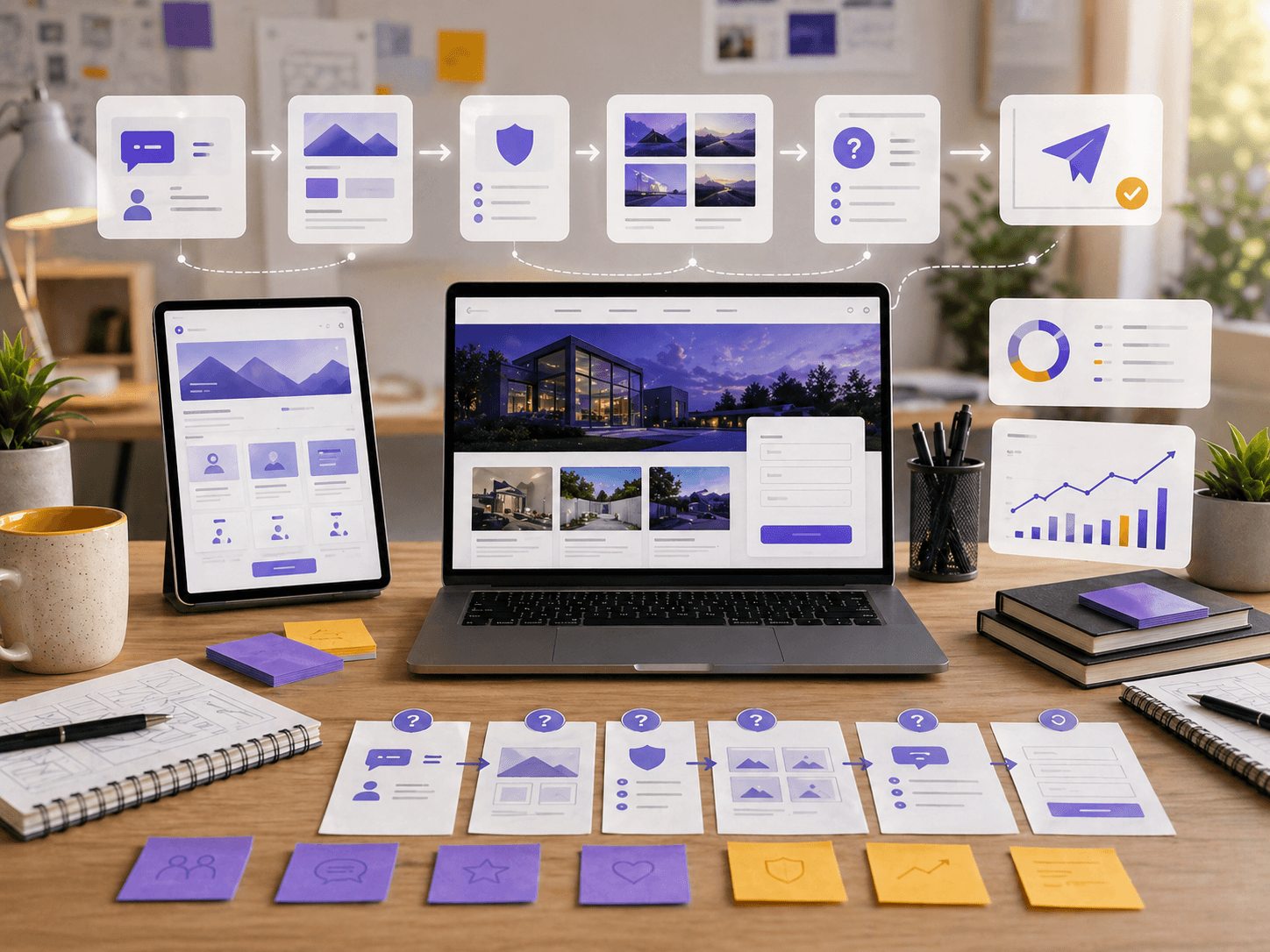 Website process decision flow from message to visitor action