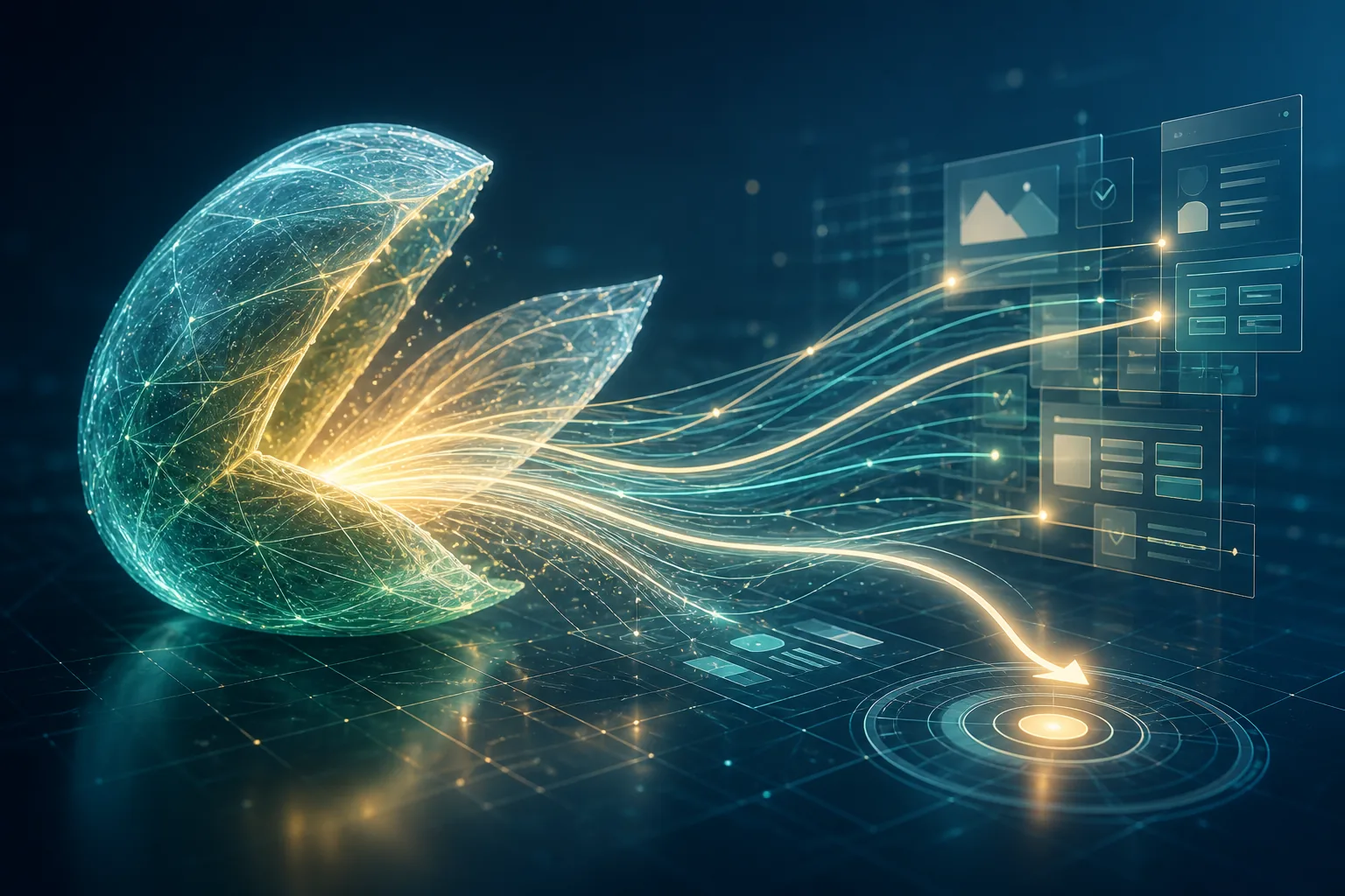 Digital cocoon opening into clearer website structure and change direction