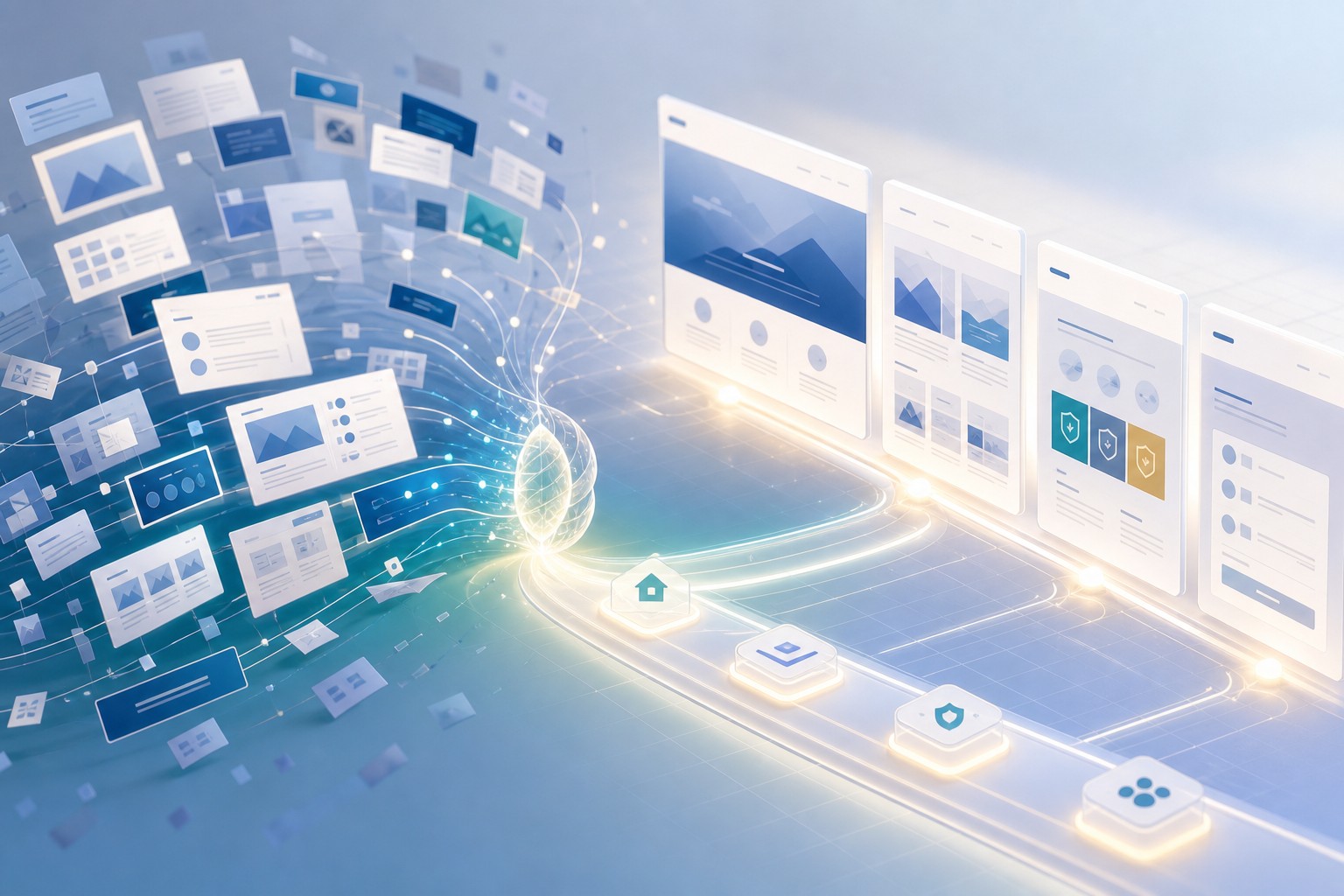 Scattered website sections becoming an organized visitor path